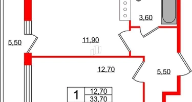 1-к. квартира, 33&nbsp;м²