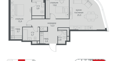 2-к. квартира, 94&nbsp;м²