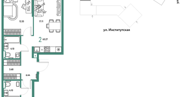 2-комнатная квартира, 63&nbsp;м²