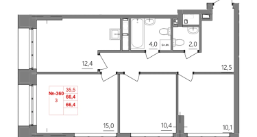 3-к. квартира, 66&nbsp;м²