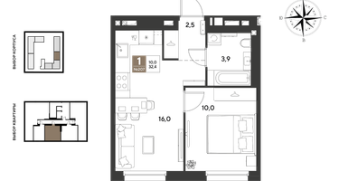 1-к. квартира, 32 м²