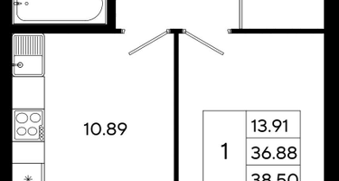 1-к. квартира, 38&nbsp;м²