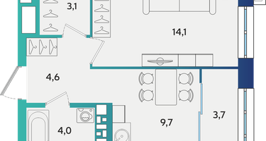 1-к. квартира, 39&nbsp;м²