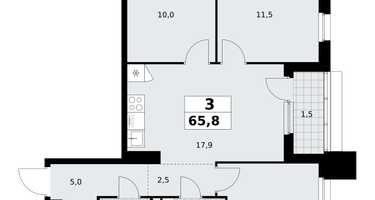 3-к. квартира, 65&nbsp;м²