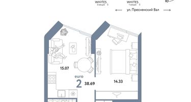 2-к. квартира, 38&nbsp;м²