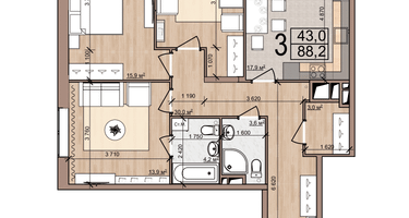 3-к. квартира, 88&nbsp;м²