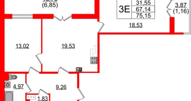 2-к. квартира, 75&nbsp;м²