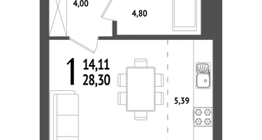Студия, 28 м²