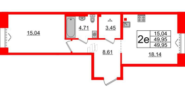 1-к. квартира, 49&nbsp;м²