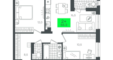 2-к. квартира, 55 м²