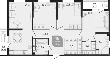 3-к. квартира, 98&nbsp;м²