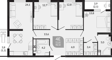 3-к. квартира, 98&nbsp;м²