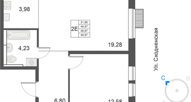 2-комнатная квартира, 46&nbsp;м²