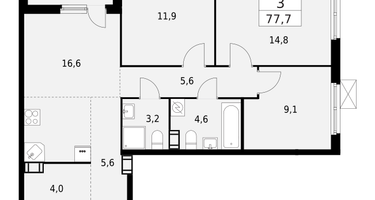 3-к. квартира, 77&nbsp;м²