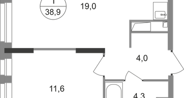 1-к. квартира, 38&nbsp;м²