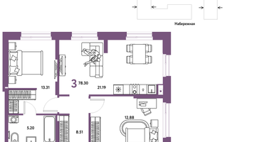 3-к. квартира, 78 м²