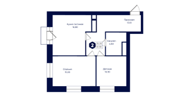 2-к. квартира, 61&nbsp;м²