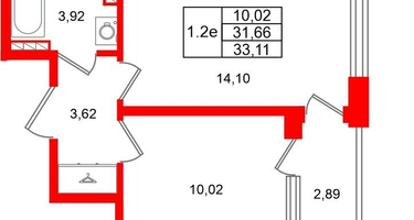 1-к. квартира, 31&nbsp;м²