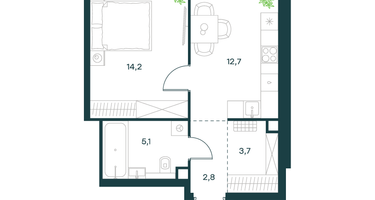 1-к. квартира, 38&nbsp;м²