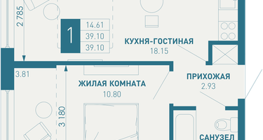 1-к. квартира, 40&nbsp;м²