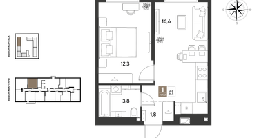 1-к. квартира, 34&nbsp;м²