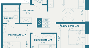 3-к. квартира, 77&nbsp;м²