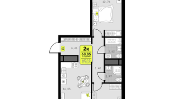 2-к. квартира, 68 м²