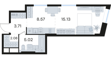 Студия, 34&nbsp;м²