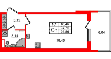 Студия, 24&nbsp;м²