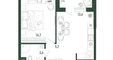 1-к. квартира, 39 м²