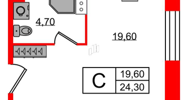 Студия, 24&nbsp;м²