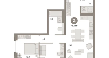 2-к. квартира, 74&nbsp;м²