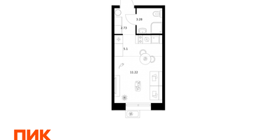 Студия, 22 м²