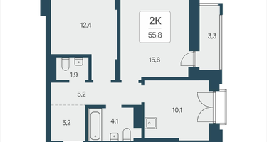 2-к. квартира, 55&nbsp;м²