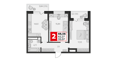 2-к. квартира, 62 м²