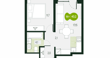 2-к. квартира, 40&nbsp;м²