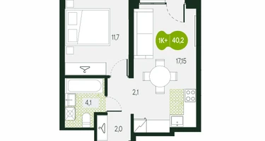 2-к. квартира, 40&nbsp;м²
