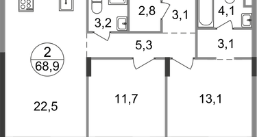 2-к. квартира, 68 м²