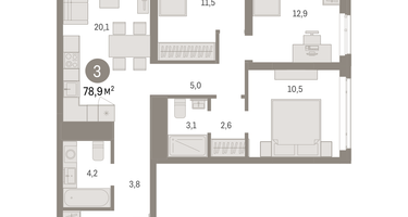 3-к. квартира, 78 м²