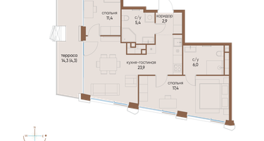 2-к. квартира, 71&nbsp;м²