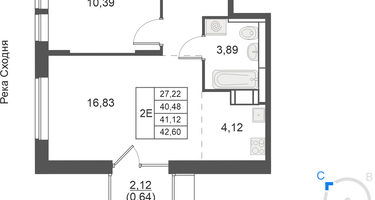 2-к. квартира, 41 м²