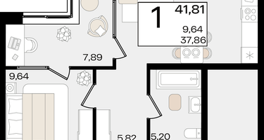 1-к. квартира, 41&nbsp;м²
