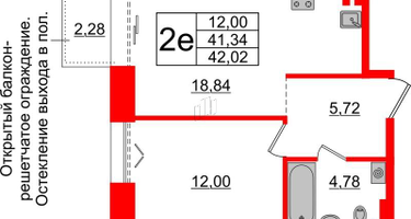 1-к. квартира, 41 м²