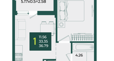 1-к. квартира, 36 м²