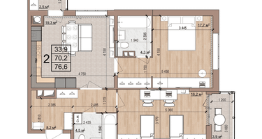 2-к. квартира, 76&nbsp;м²