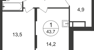 1-к. квартира, 43 м²