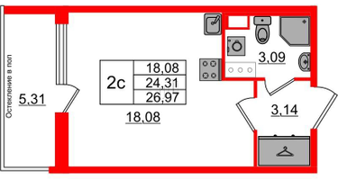 Студия, 24 м²