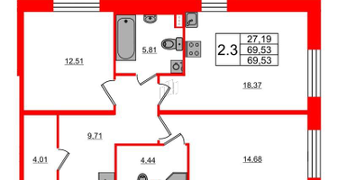 2-к. квартира, 68 м²