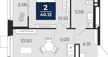 2-к. квартира, 40&nbsp;м²
