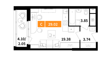 Студия, 29 м²